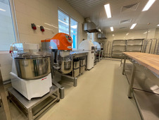 The cooks will also have primary processing rooms, washing rooms, cold stores and storerooms. The canteen is equipped with all the necessary equipment: racks, tables, counters, scales, cabinets, bactericidal lamps, washing tubs, refrigerators, trolleys, dishwashers, steam convector, boilers, and stoves.